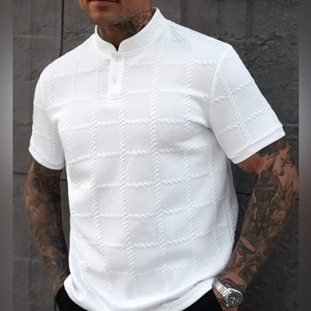 Men's White Textured Polo Shirt - Picture 6 of 6